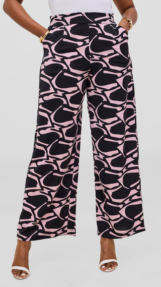 Vivo Maisha Kimono & Pant Set - Light Pink / Black Print