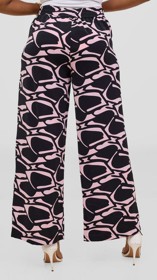 Vivo Maisha Kimono & Pant Set - Light Pink / Black Print