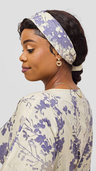 Safari by Vivo Cotton Wide Drawstring Kaftan - Cream / Lilac Print