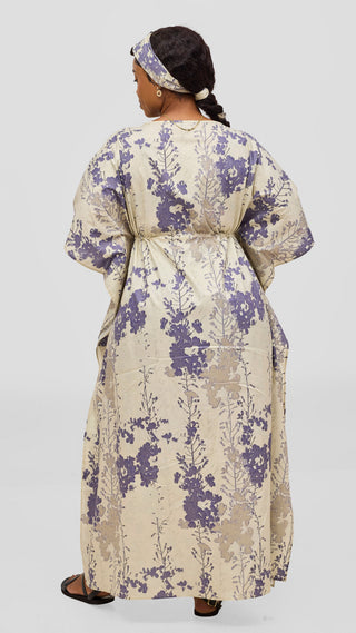 Safari by Vivo Cotton Wide Drawstring Kaftan - Cream / Lilac Print