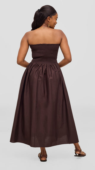 Safari by Vivo Zehra Shirred Midi Dress - Chocolate