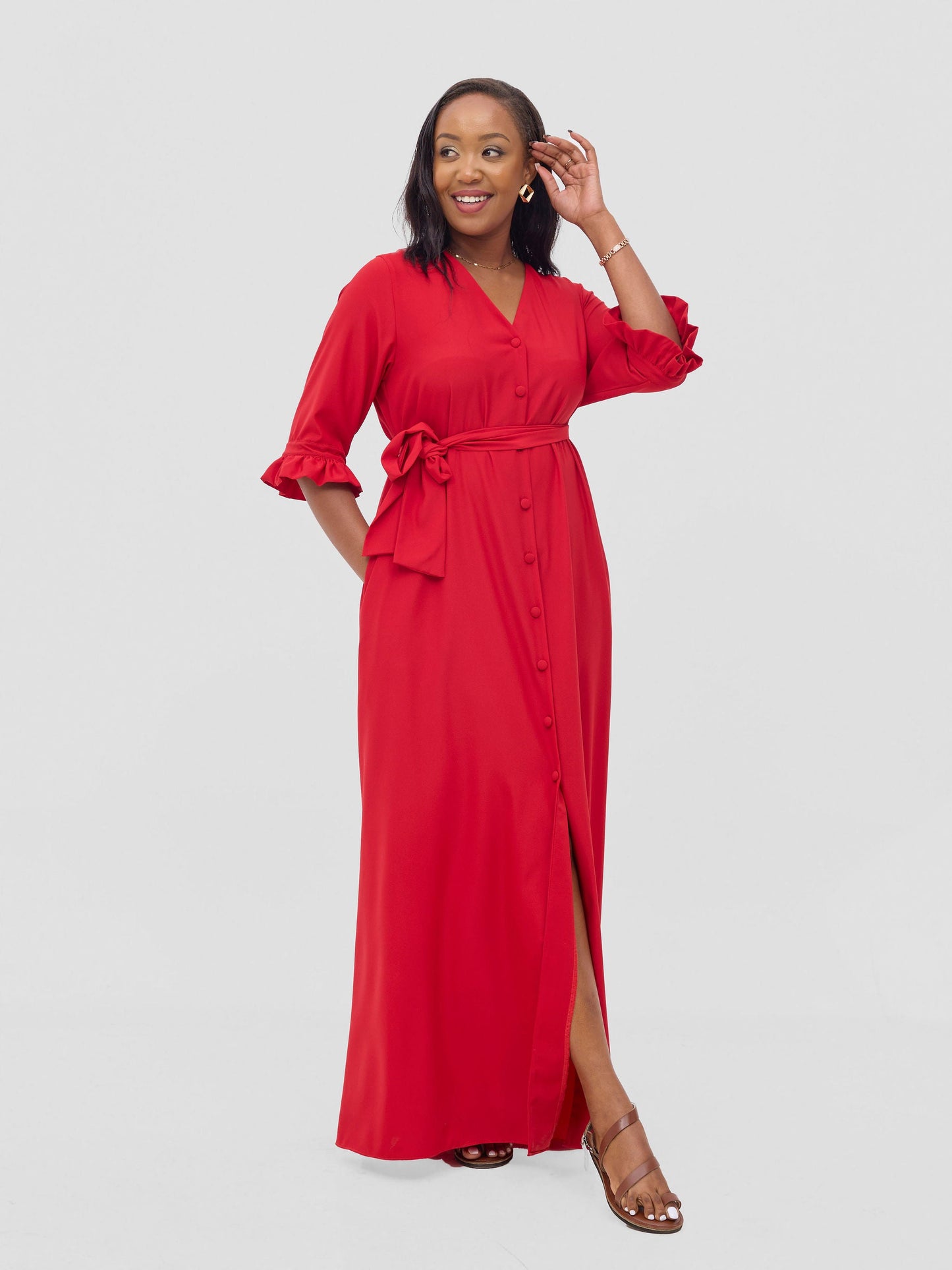 Vivo Wena Maxi Shirt Dress - Red