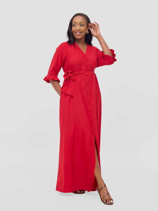 Vivo Wena Maxi Shirt Dress - Red