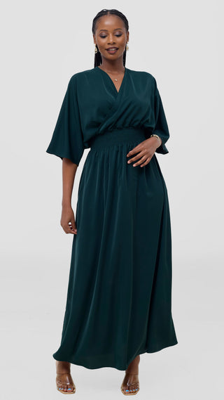 Vivo Iyana Shirred waist Maxi Dress - Dark Green