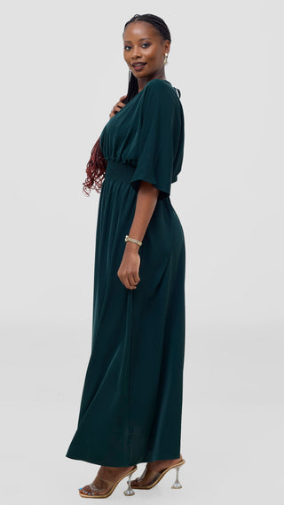 Vivo Iyana Shirred waist Maxi Dress - Dark Green