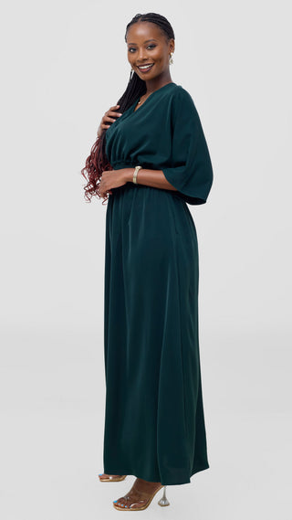 Vivo Iyana Shirred waist Maxi Dress - Dark Green
