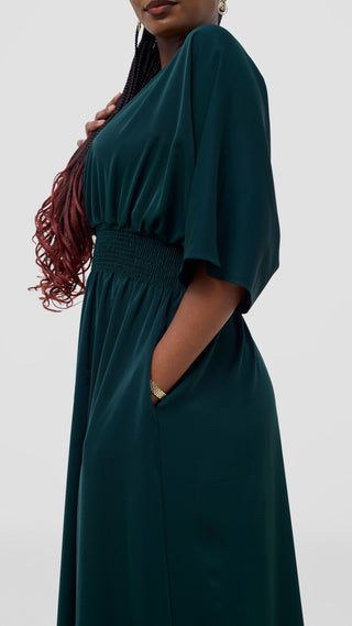 Vivo Iyana Shirred waist Maxi Dress - Dark Green