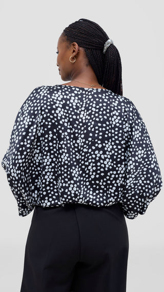 Vivo Sawari Crossed Cuff Batwing Top - Black / White Polka