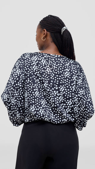 Vivo Sawari Crossed Cuff Batwing Top - Black / White Polka