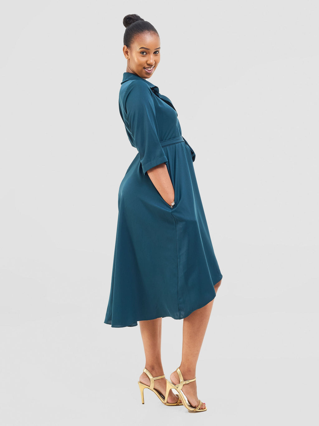 Vivo Yumi High Low Shirt Dress - Dark Teal