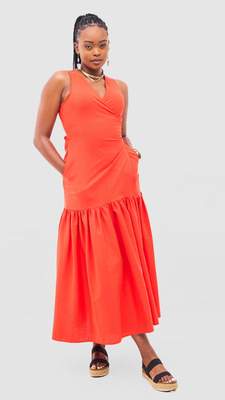 Safari Naledi Gathered Panel Wrap Dress - Orange