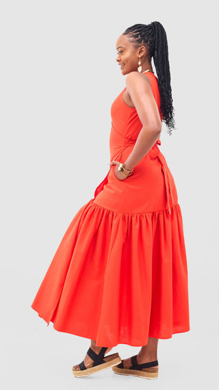 Safari Naledi Gathered Panel Wrap Dress - Orange