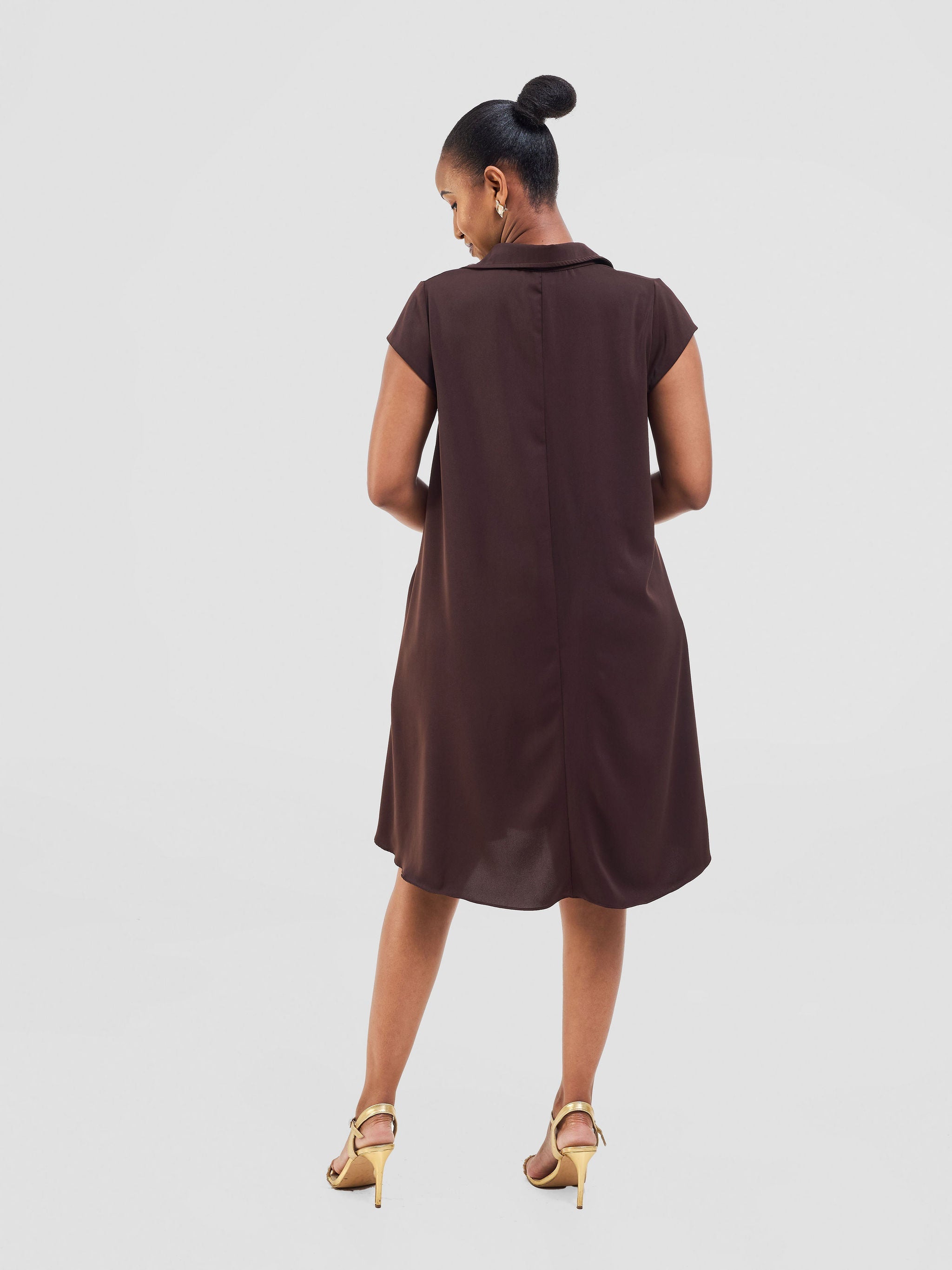 Vivo Yumi Cap Sleeve Dress -  Chocolate