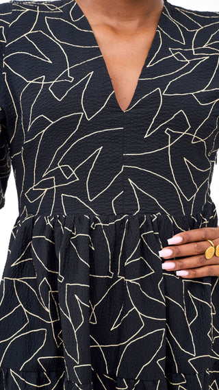 Safari Naledi Bishop Sleeve Tiered Dress - White / Black Wia Print