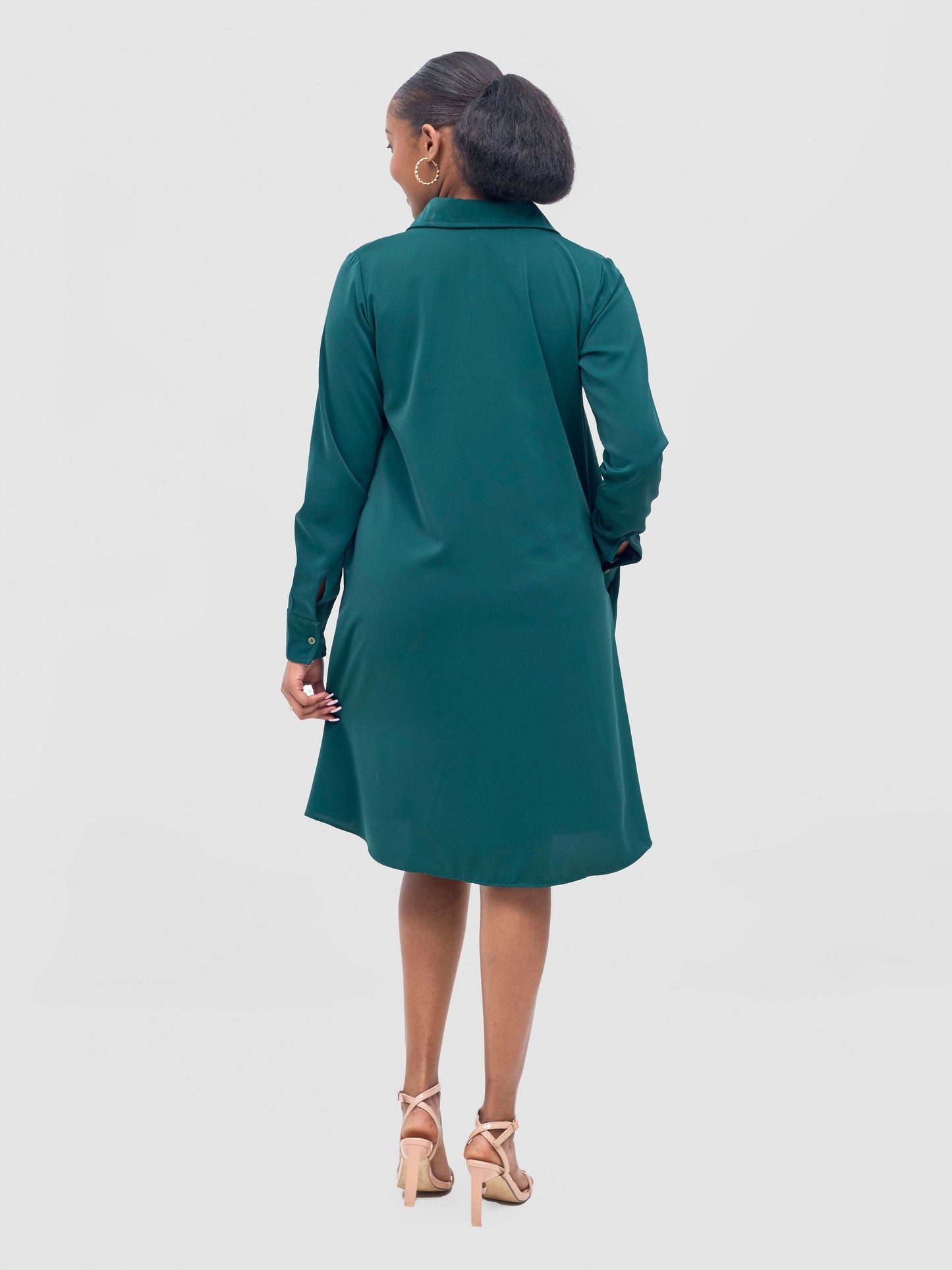 Vivo Basic Long Sleeve Tent Shirt Dress - Dark Green