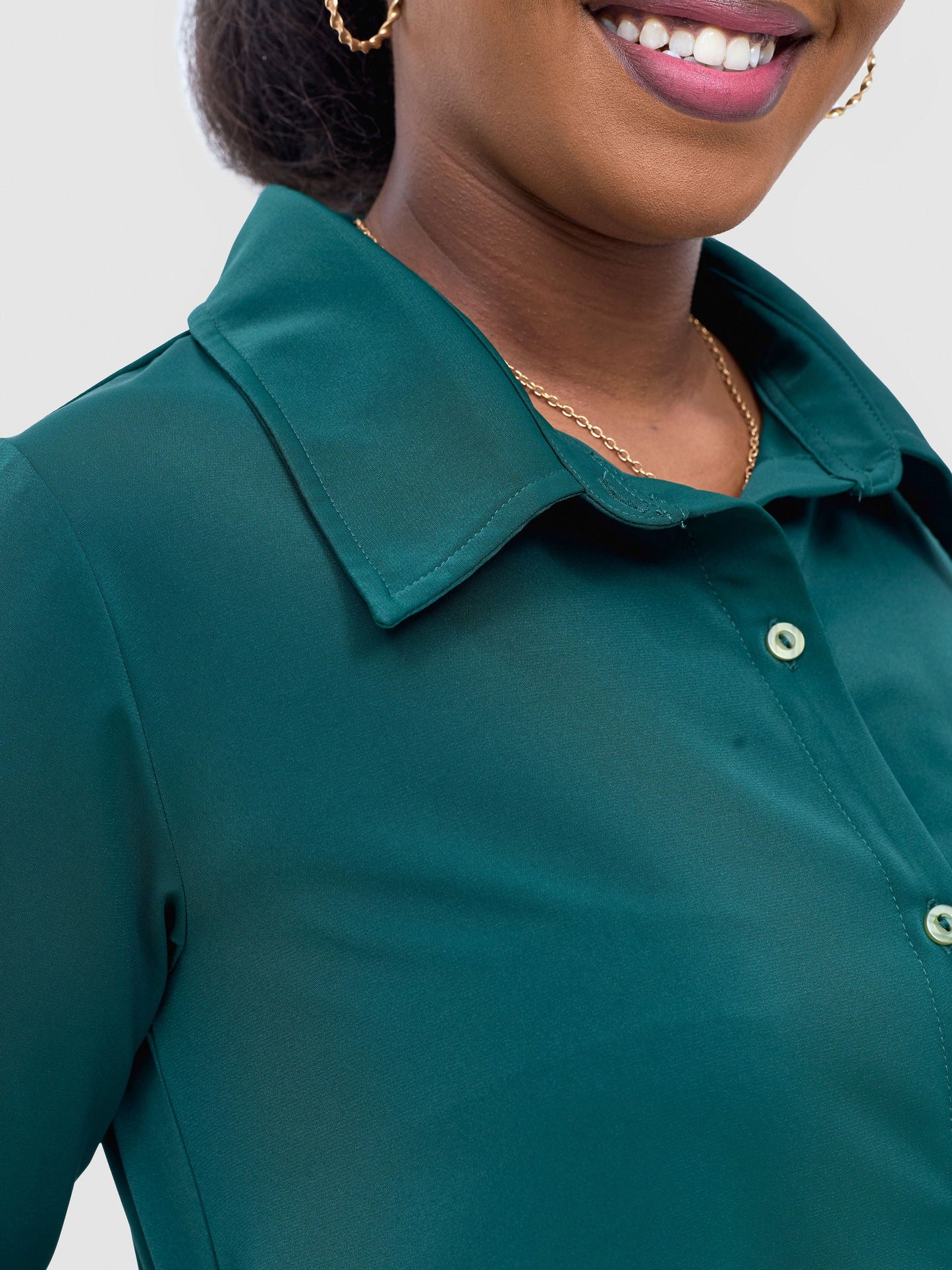 Vivo Basic Long Sleeve Tent Shirt Dress - Dark Green