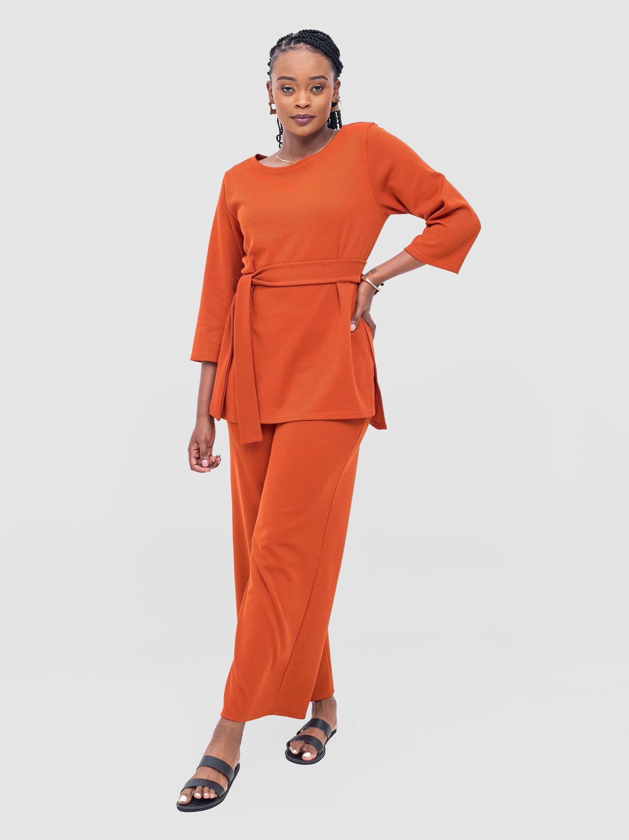 Vivo Rema 3/4 Sleeve Side Slit Tunic Top  - Burnt Orange