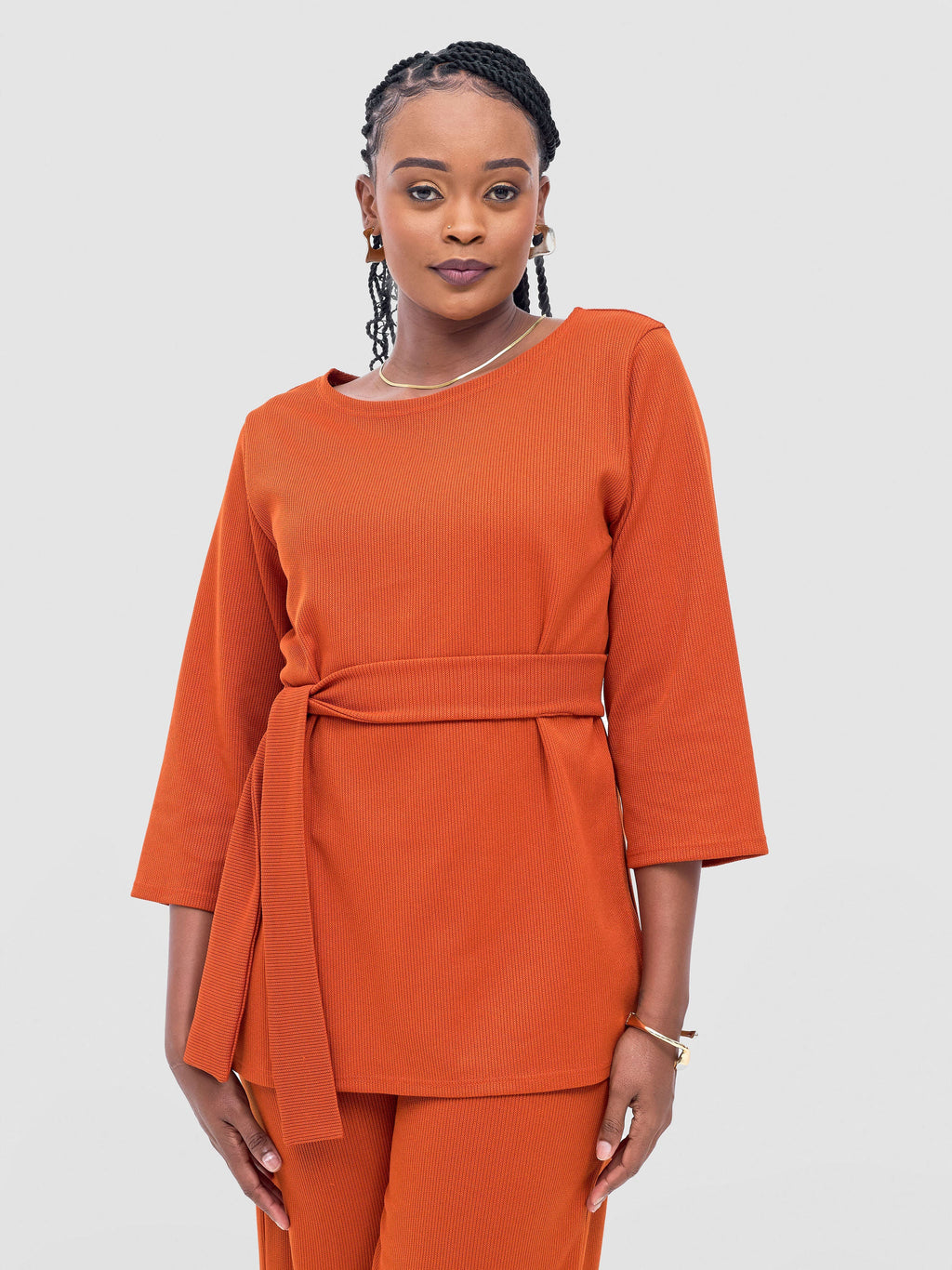 Vivo Rema 3/4 Sleeve Side Slit Tunic Top  - Burnt Orange