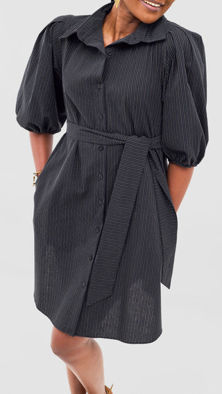 Safari Naledi 3/4 Sleeve Tent Dress - Navy Pinstripes Print