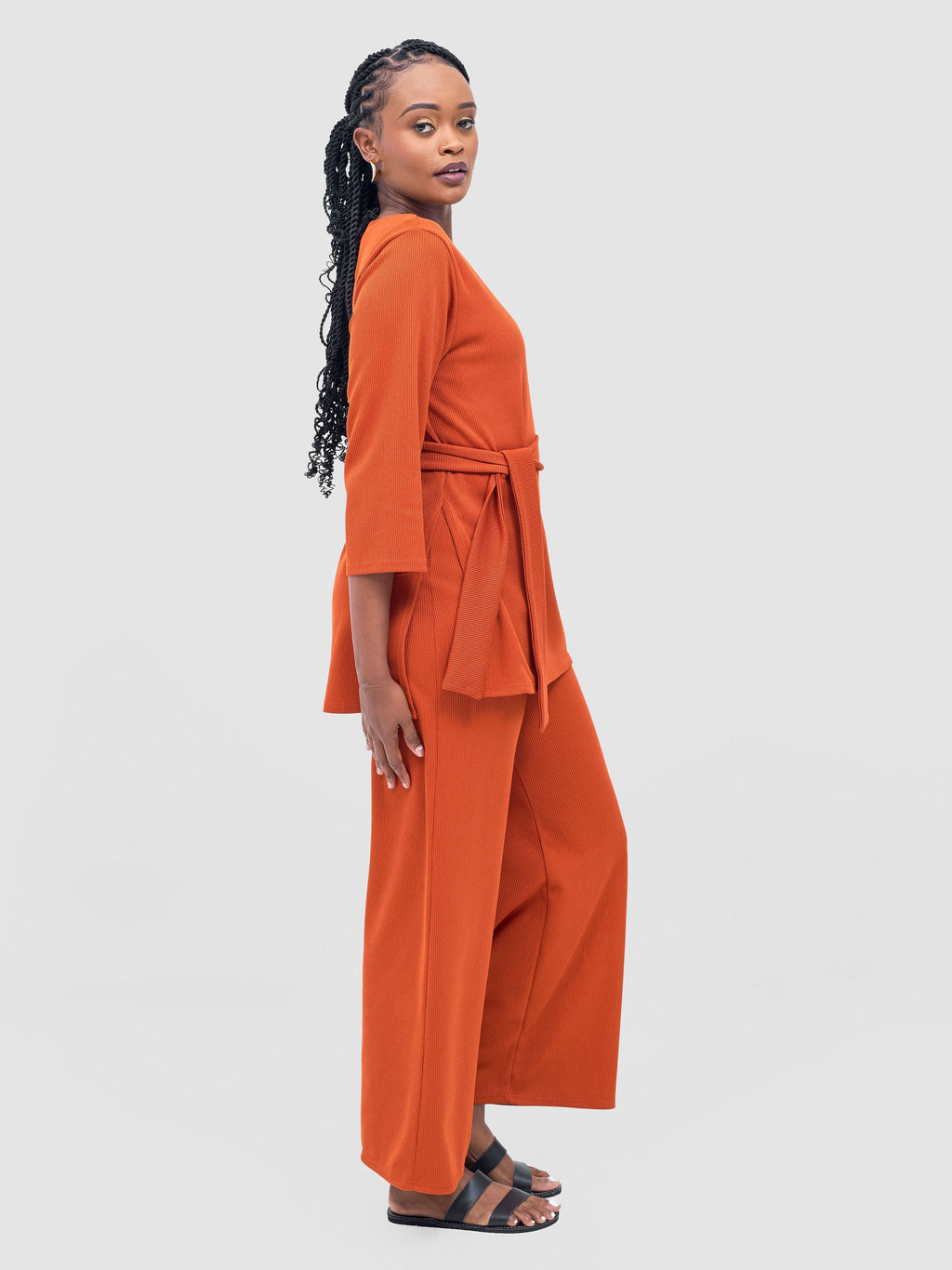 Vivo Rema 3/4 Sleeve Side Slit Tunic Top  - Burnt Orange