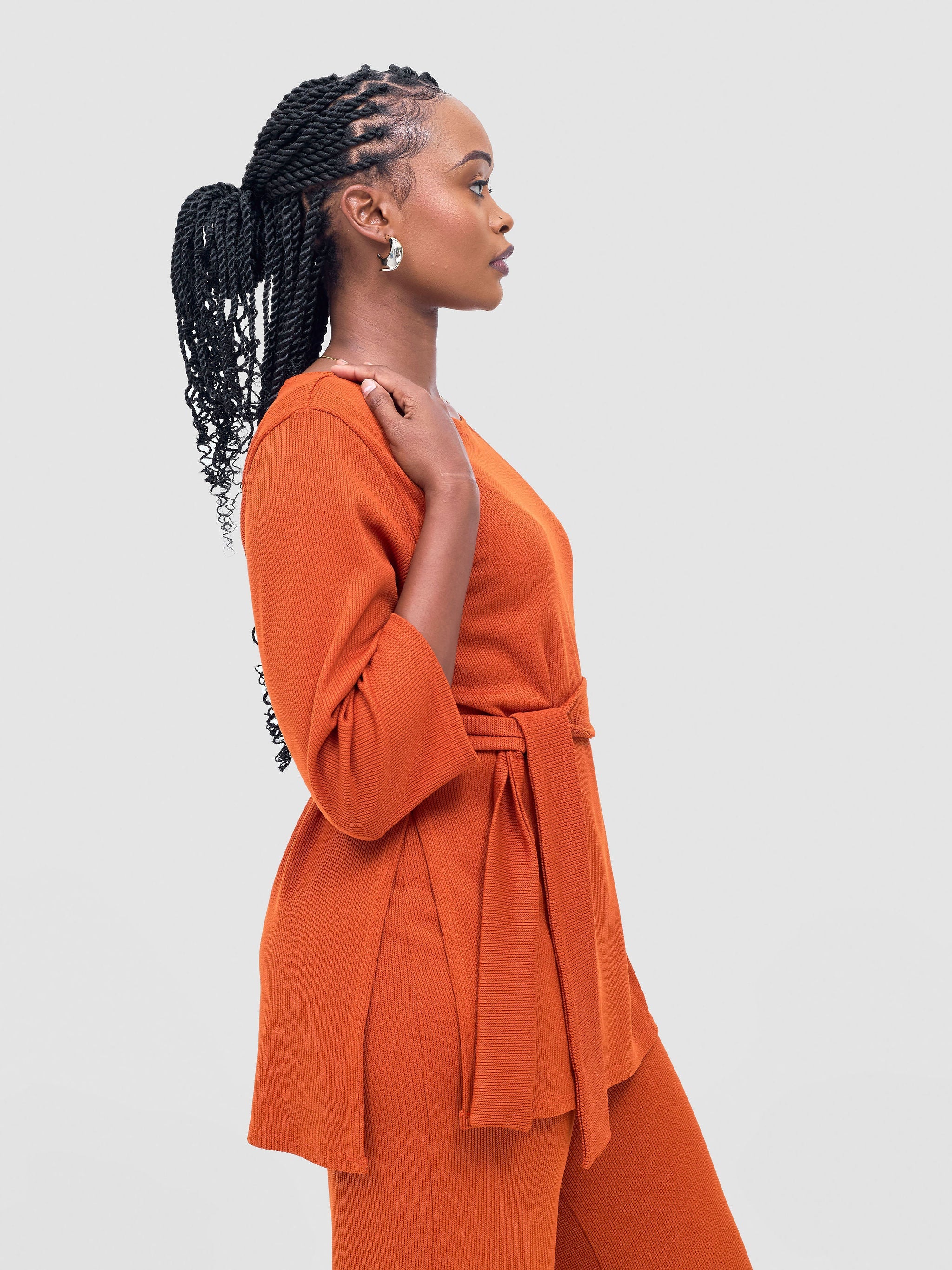 Vivo Rema 3/4 Sleeve Side Slit Tunic Top  - Burnt Orange