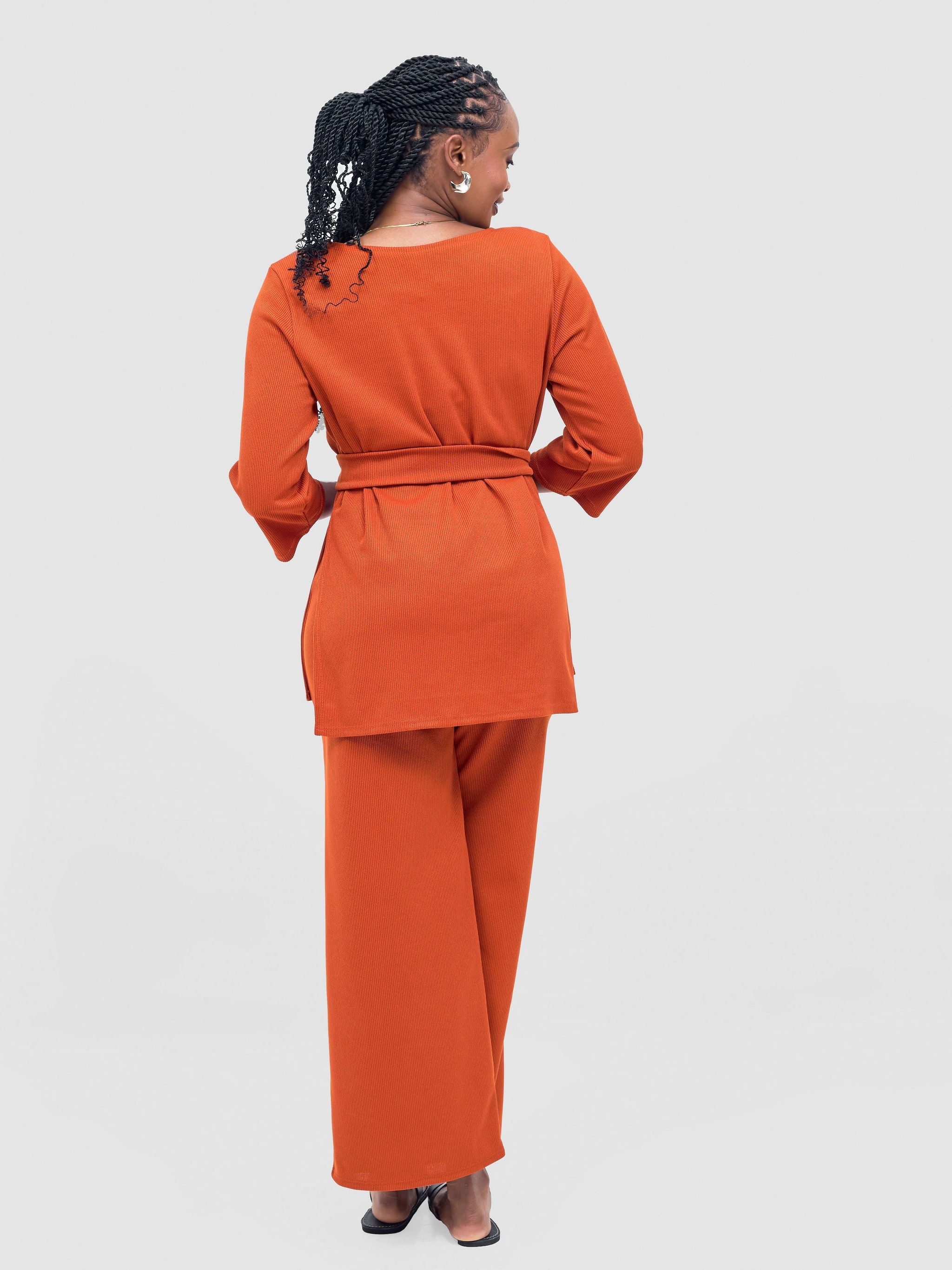 Vivo Rema 3/4 Sleeve Side Slit Tunic Top  - Burnt Orange