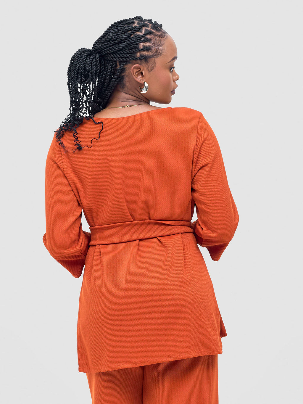 Vivo Rema 3/4 Sleeve Side Slit Tunic Top  - Burnt Orange