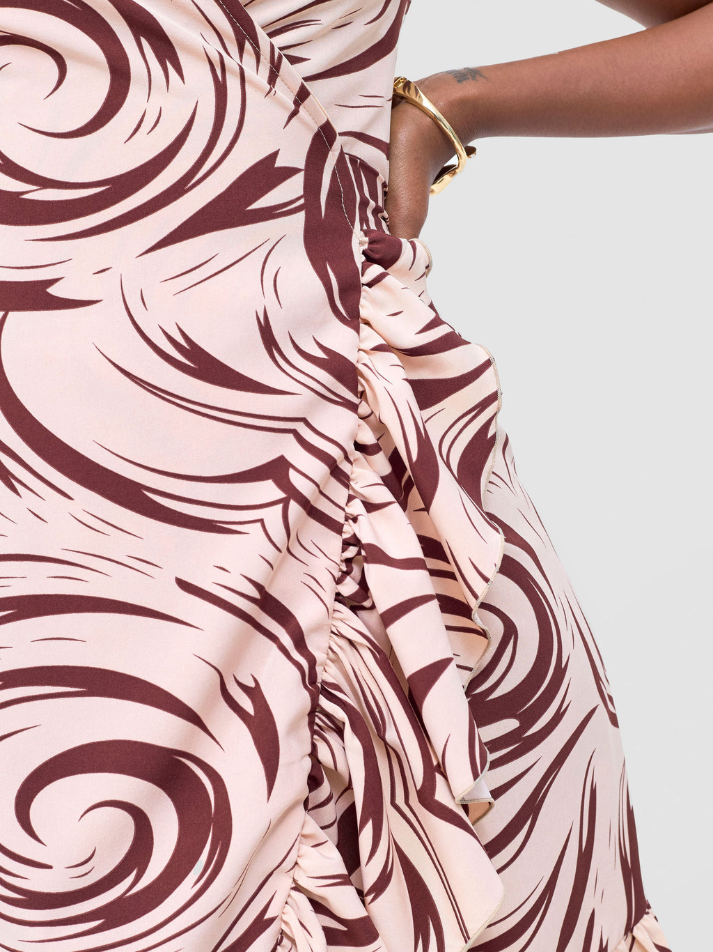 Vivo Nasinka Wrap Dress - Peach / Maroon Naka Print