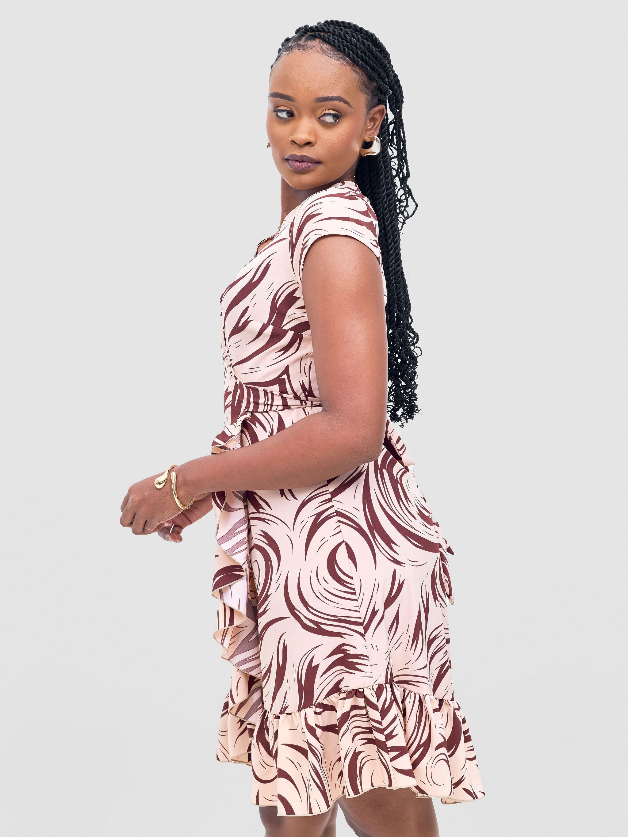 Vivo Nasinka Wrap Dress - Peach / Maroon Naka Print