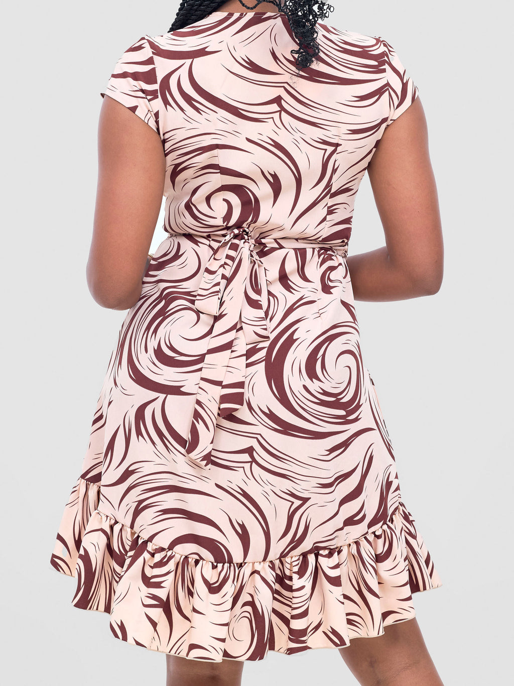 Vivo Nasinka Wrap Dress - Peach / Maroon Naka Print