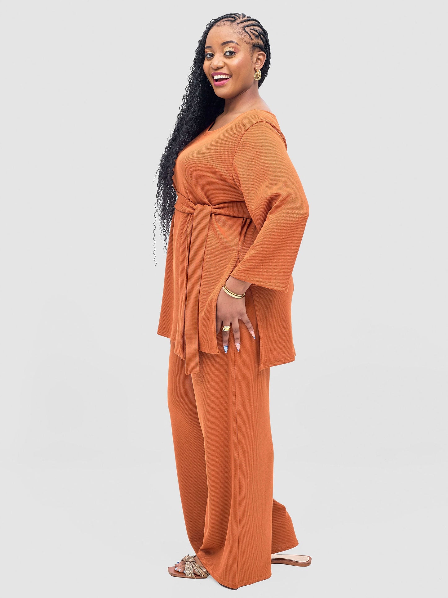 Vivo Rema 3/4 Sleeve Side Slit Tunic Top  - Rust