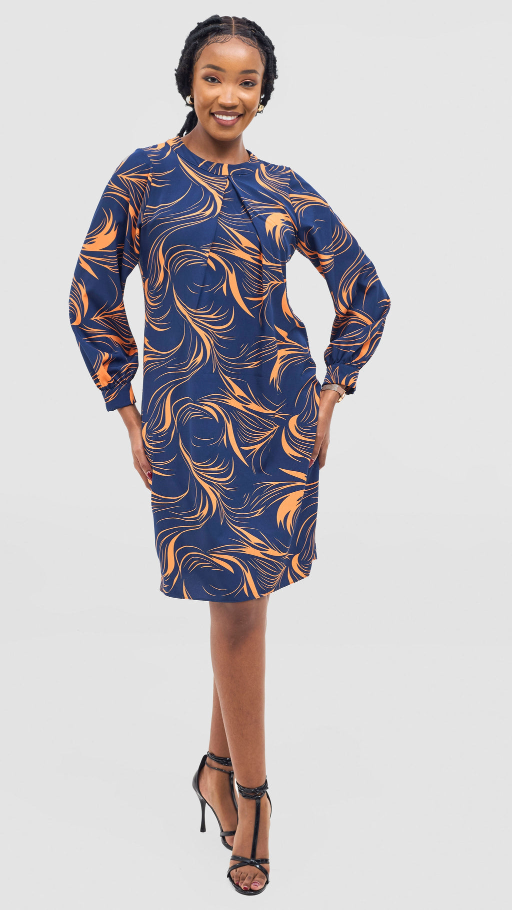 Vivo Chari Shift Dress - Navy / Orange Riah Print