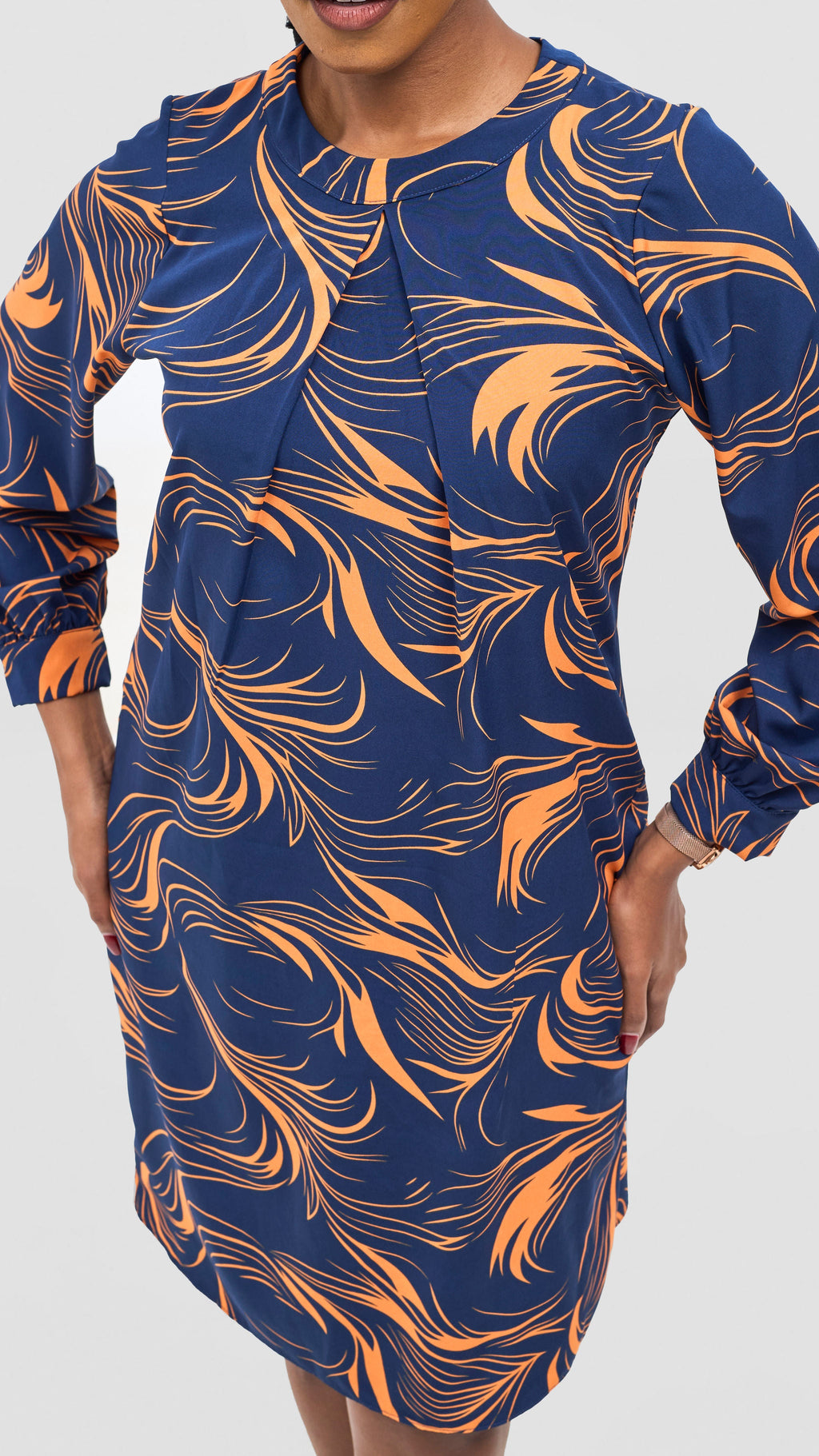 Vivo Chari Shift Dress - Navy / Orange Riah Print