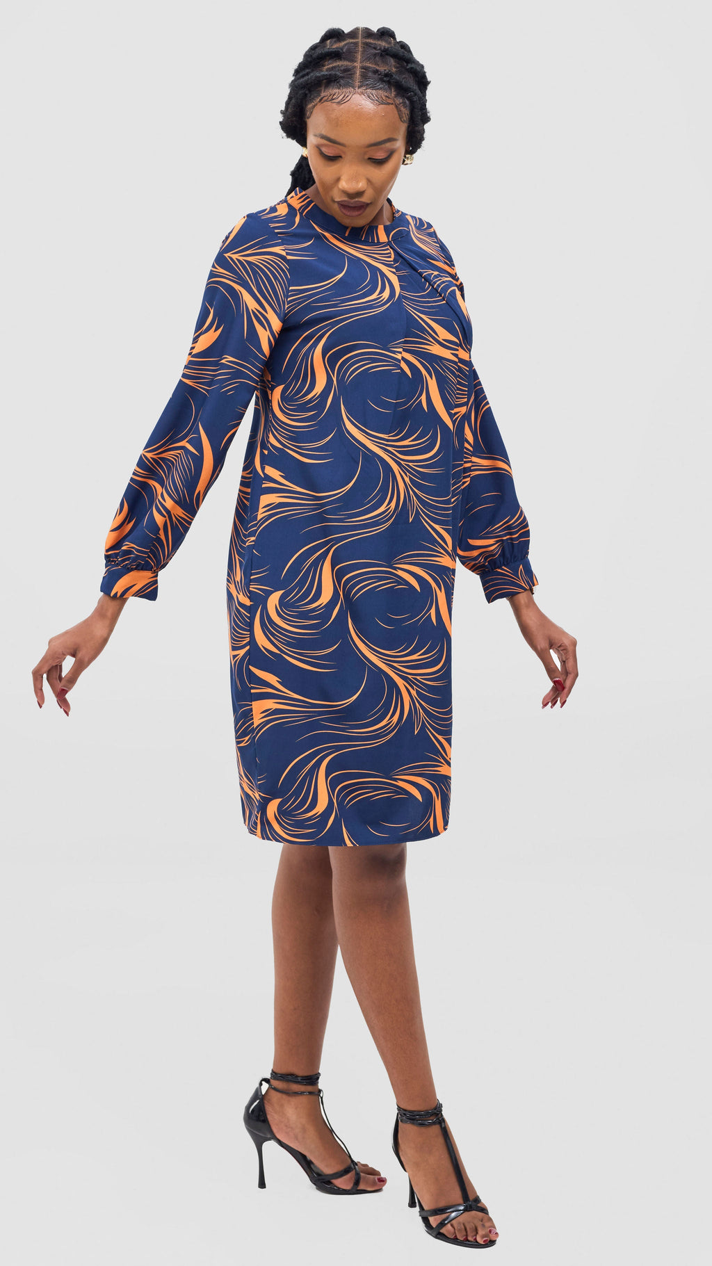 Vivo Chari Shift Dress - Navy / Orange Riah Print