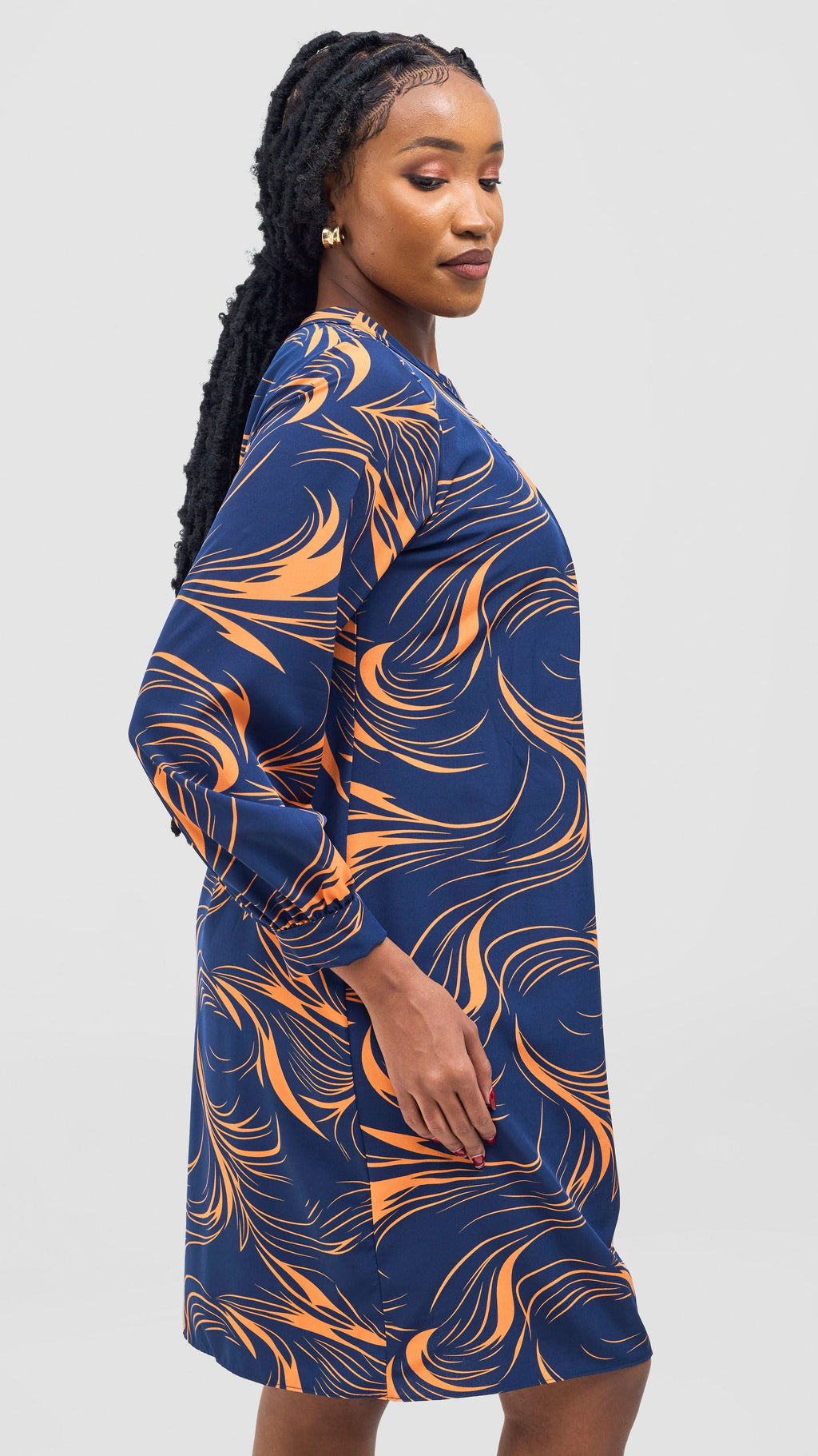 Vivo Chari Shift Dress - Navy / Orange Riah Print