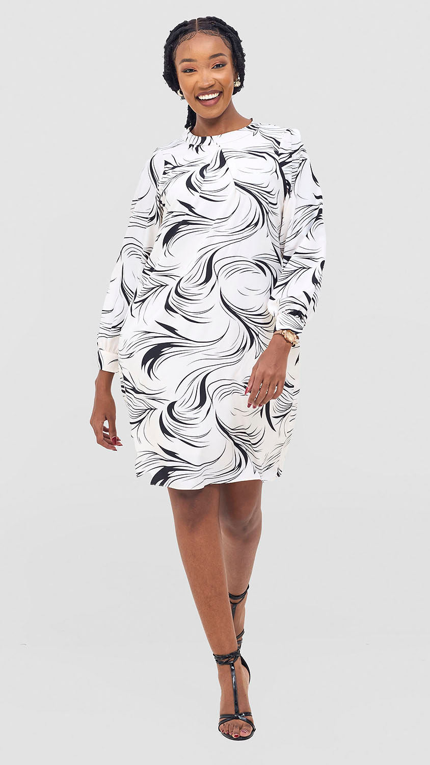 Vivo Chari Shift Dress - White / Black Riah Print