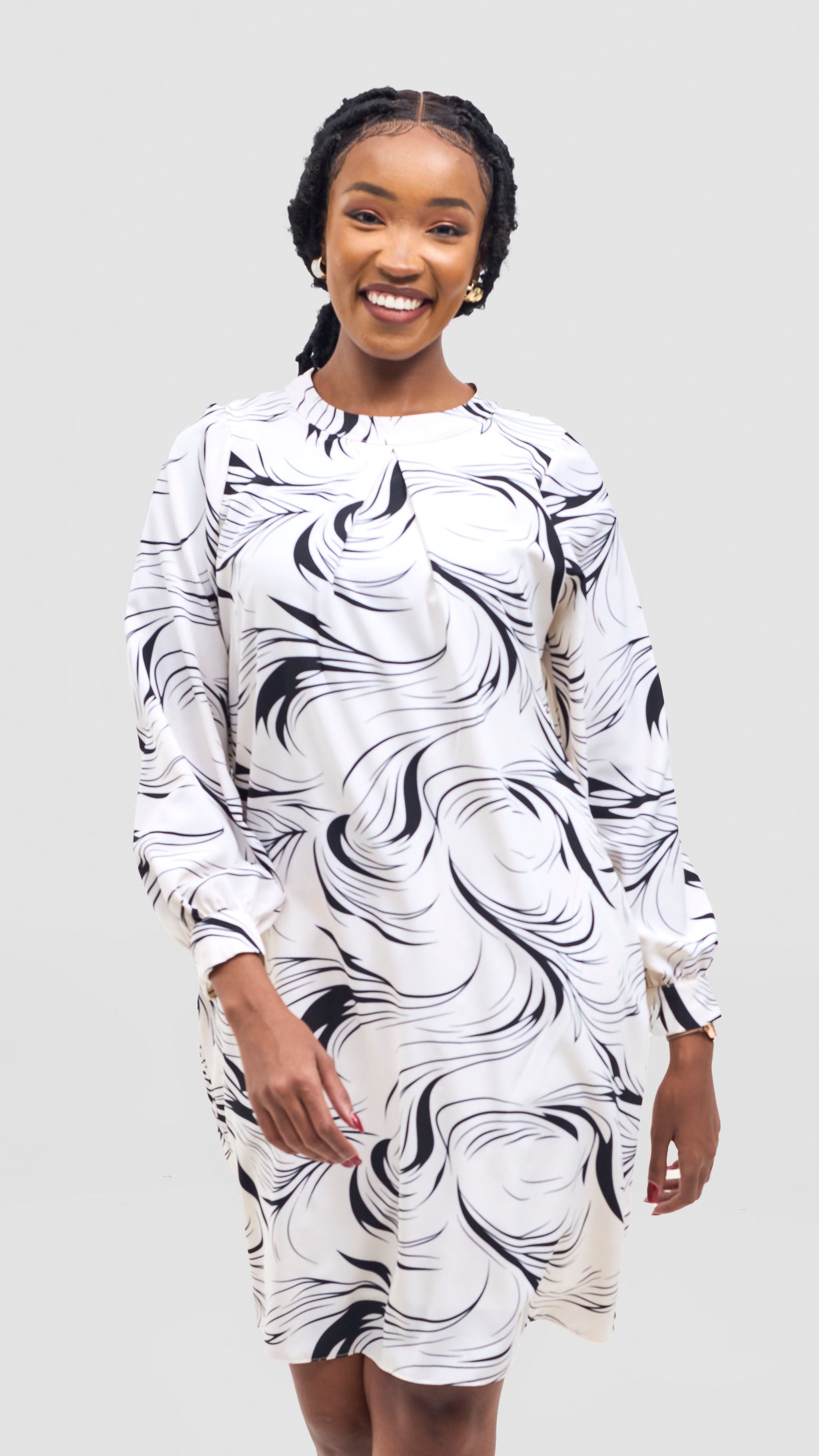 Vivo Chari Shift Dress - White / Black Riah Print