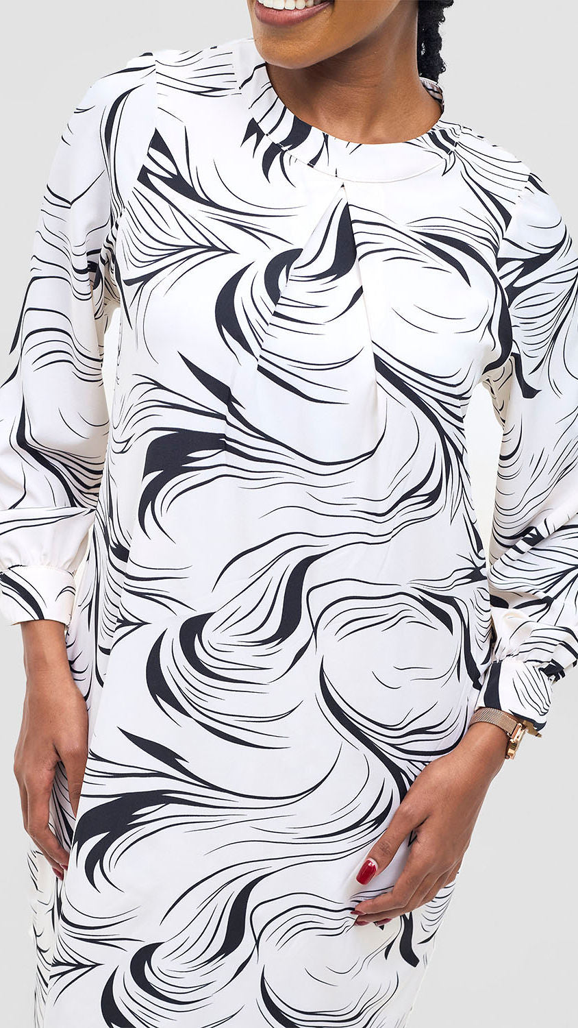 Vivo Chari Shift Dress - White / Black Riah Print