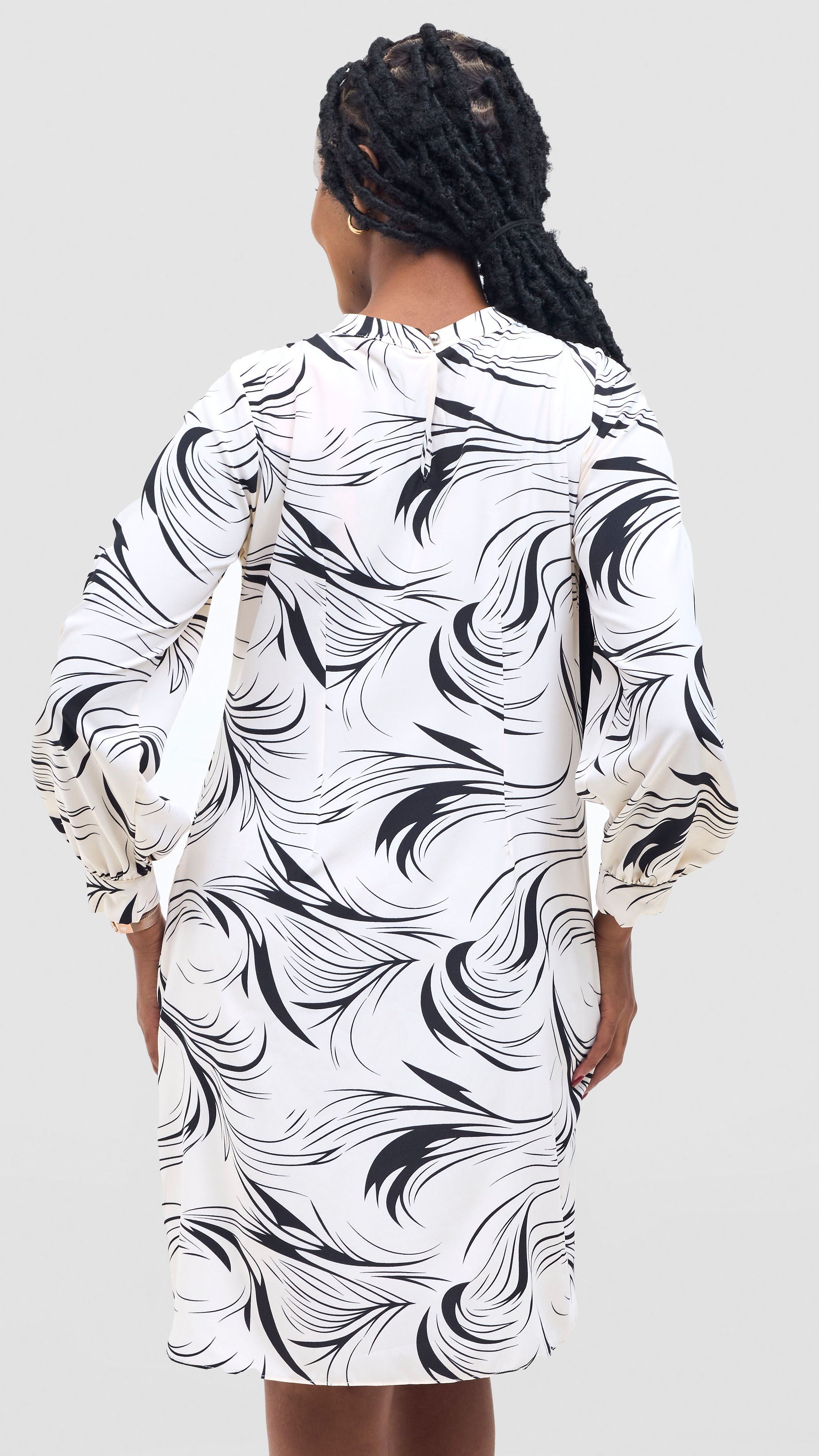 Vivo Chari Shift Dress - White / Black Riah Print
