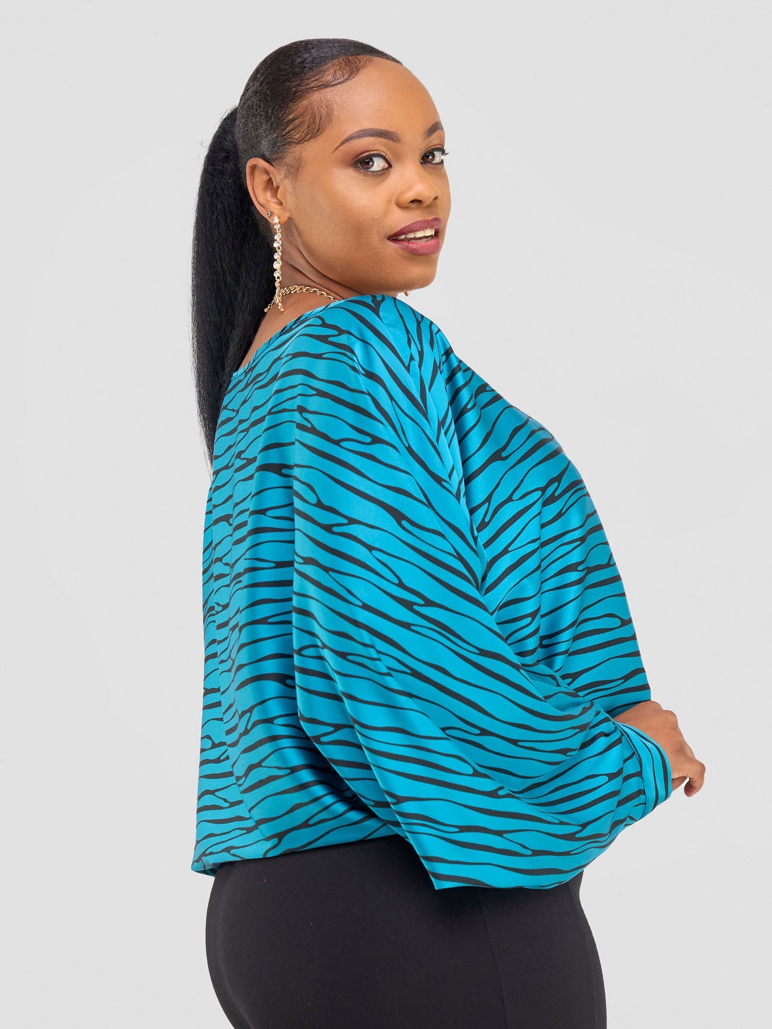 Vivo Chidii Batwing Top  - Teal / Black Sidi Print