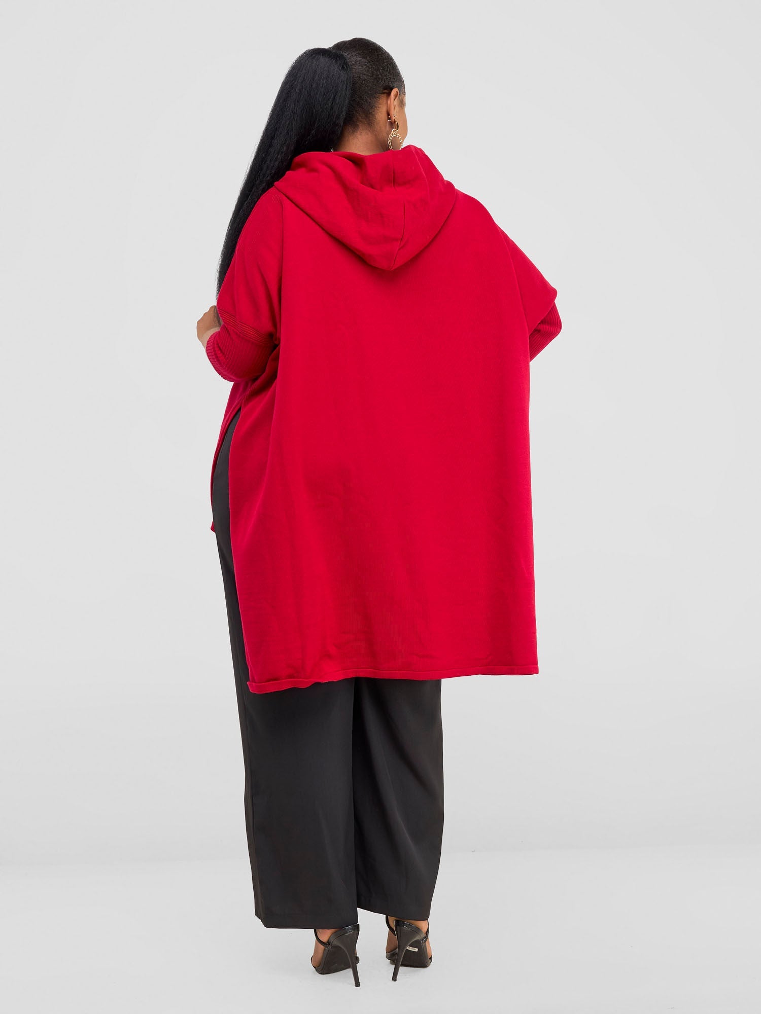 Vivo Hoodie High Low Poncho - Dark Red