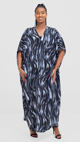 Vivo Maisha Wide Kimono - Grey / Black Print