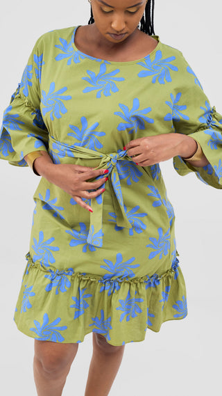 Safari Naledi Flounce Tent Dress - Green / Blue Nale Print