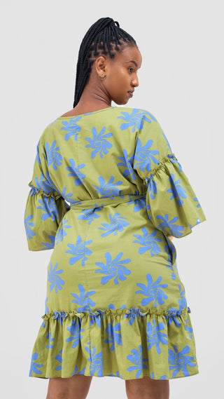 Safari Naledi Flounce Tent Dress - Green / Blue Nale Print