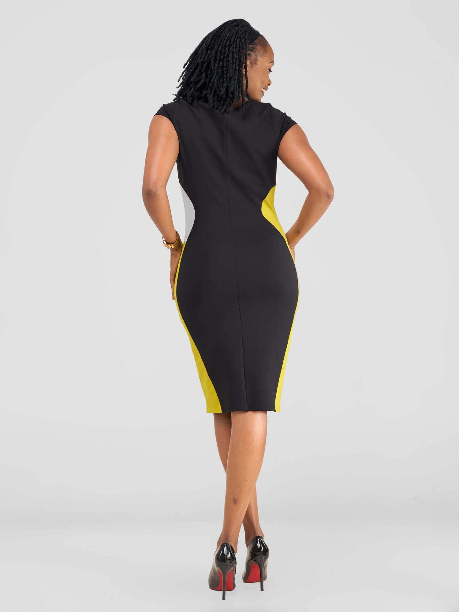 Vivo Tatari Side Panelled Sheath Dress - Black / Olive