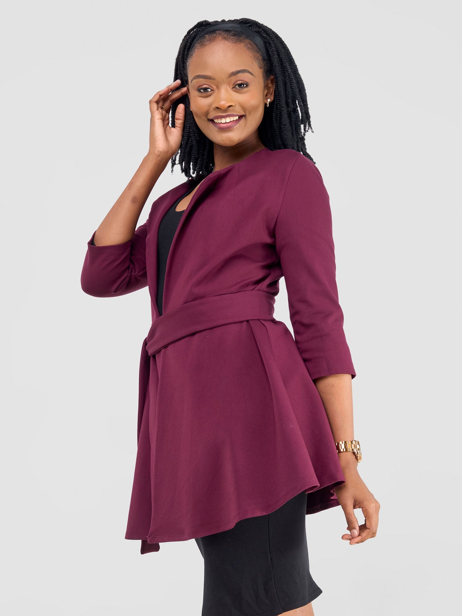 Vivo Tatari Knee Length Coat - Burgundy