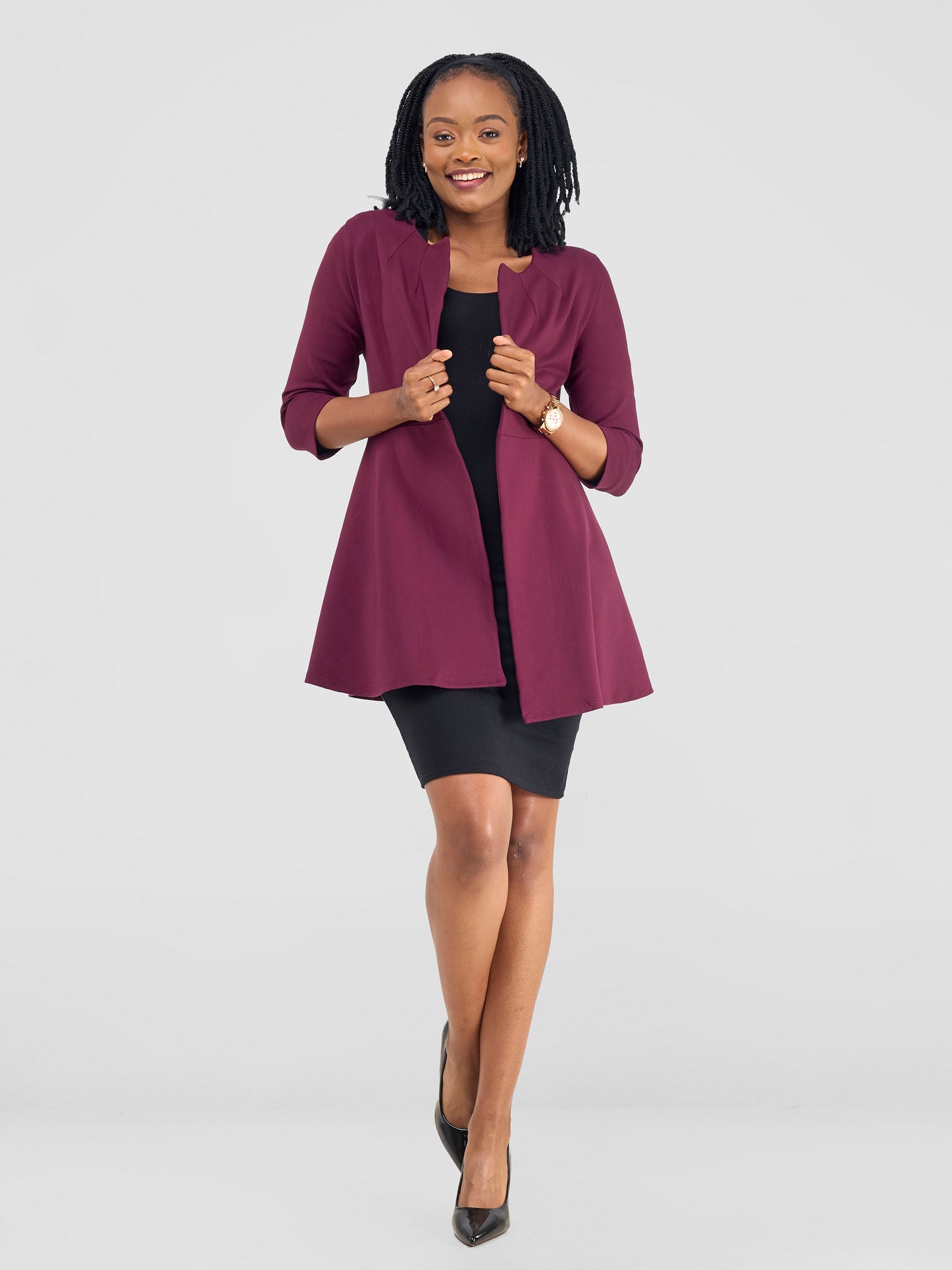 Vivo Tatari Knee Length Coat - Burgundy