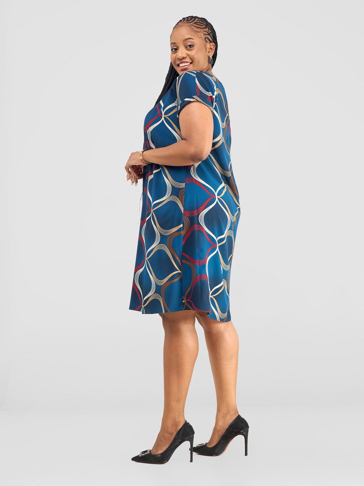 Vivo Pesi Drop Shoulder Tent Dress - Teal Abstract Print