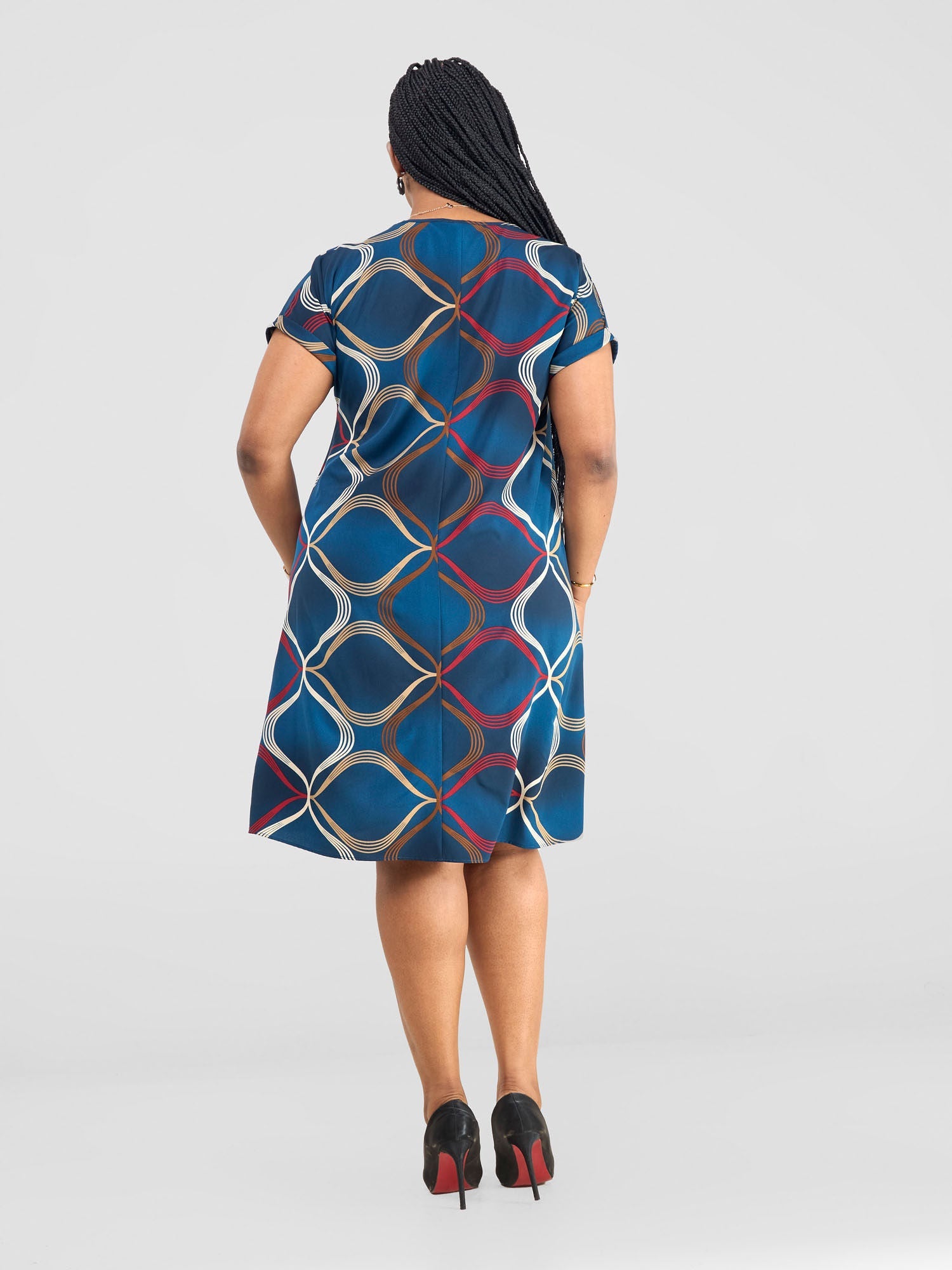 Vivo Pesi Drop Shoulder Tent Dress - Teal Abstract Print