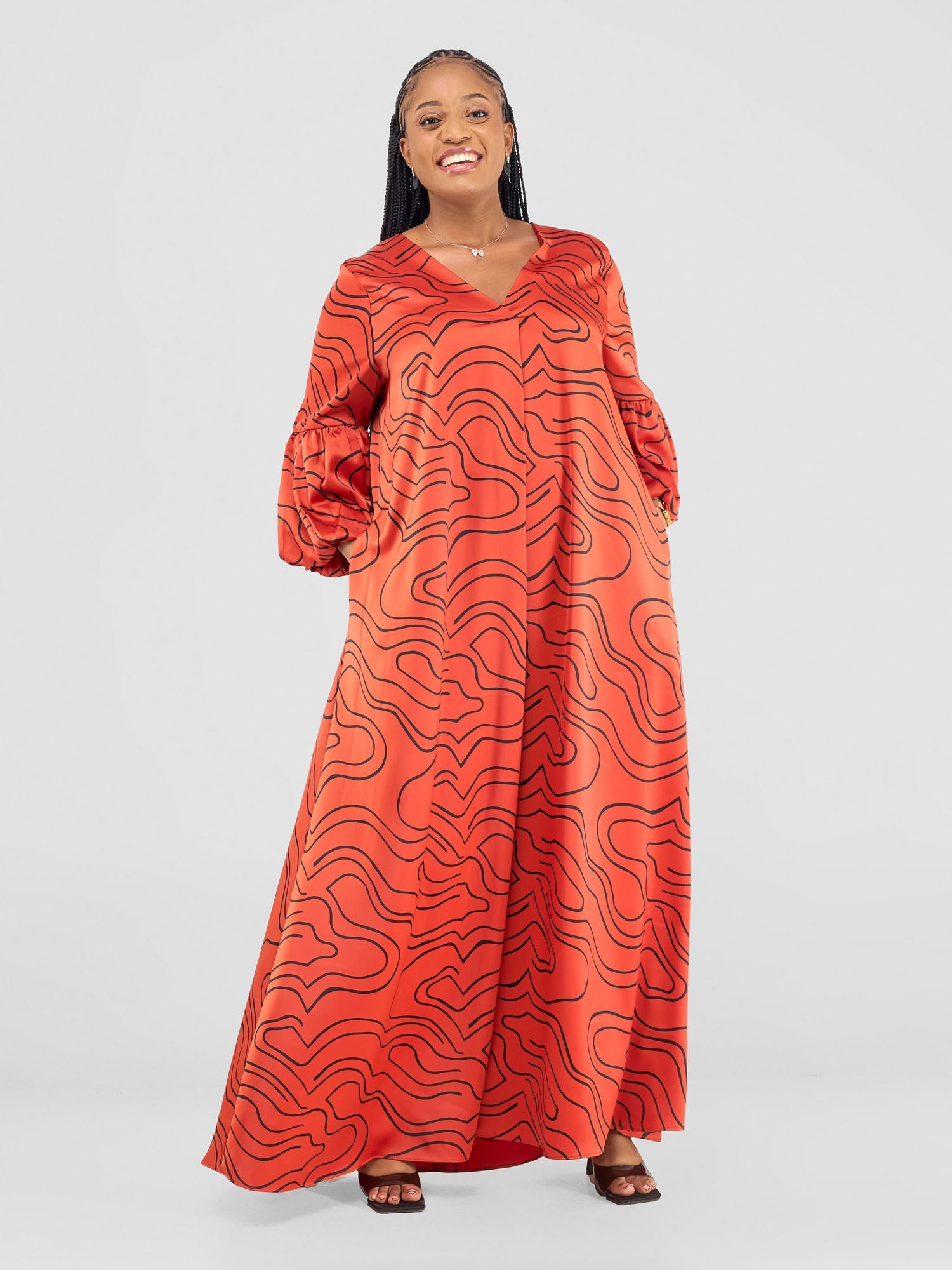 Vivo Hanabi Tent Maxi Dress - Rust/ Black Hini Print